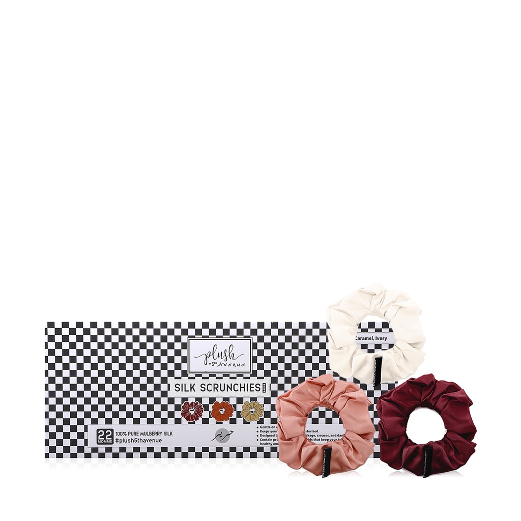 Large Silk Scrunchies Set - 3 pcs - Maroon