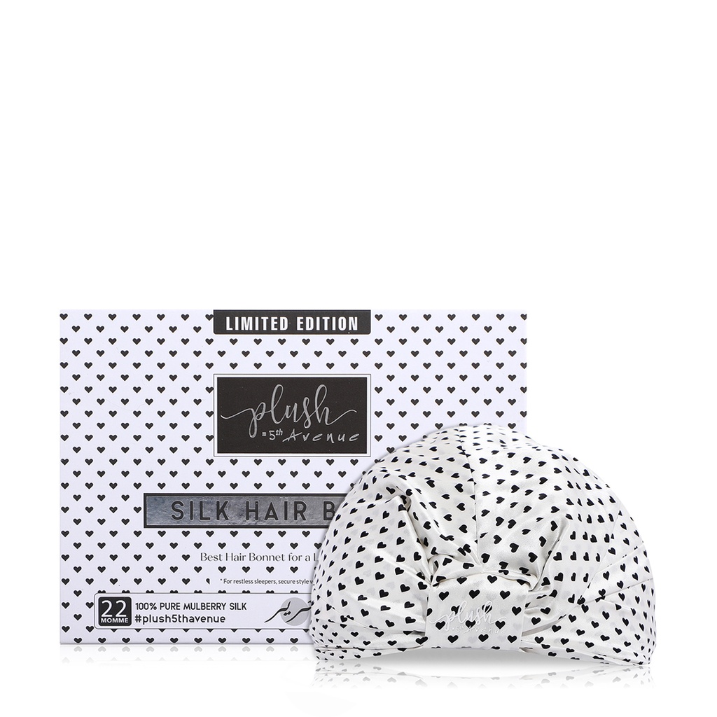 Silk Hair Bonnet - Heart Pattern White And Black