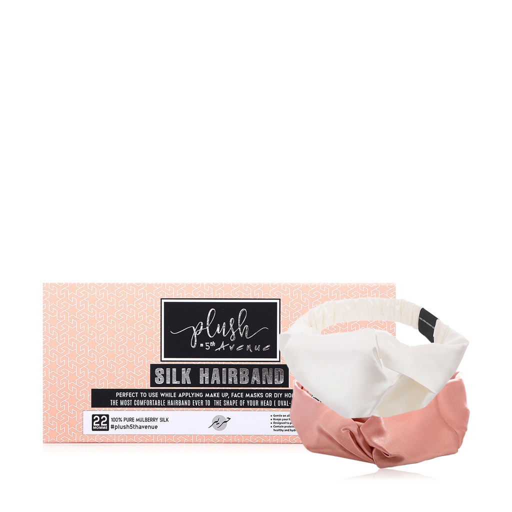 Silk Hairband Set - 2 pcs - Caramel & Ivory White