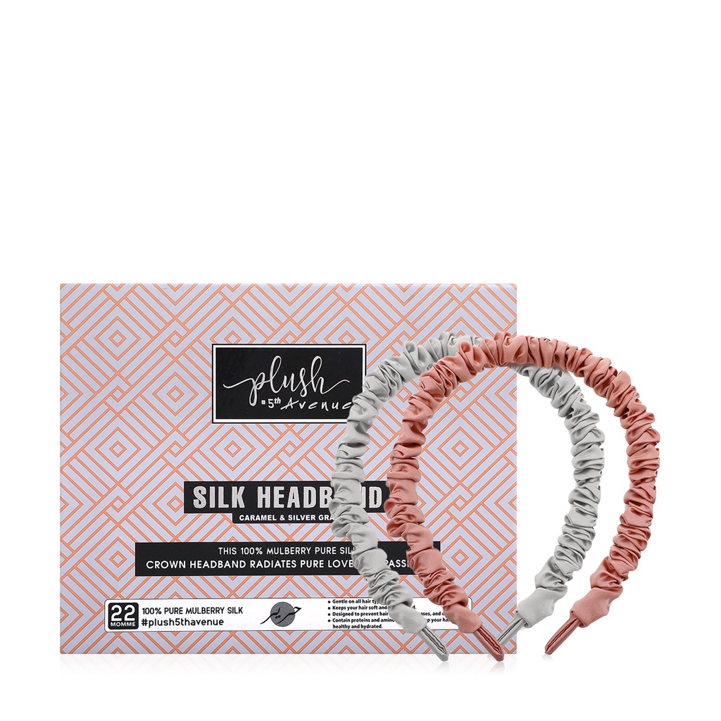 Silk Headband Set - 2 pcs-Caramel & Silver Grey