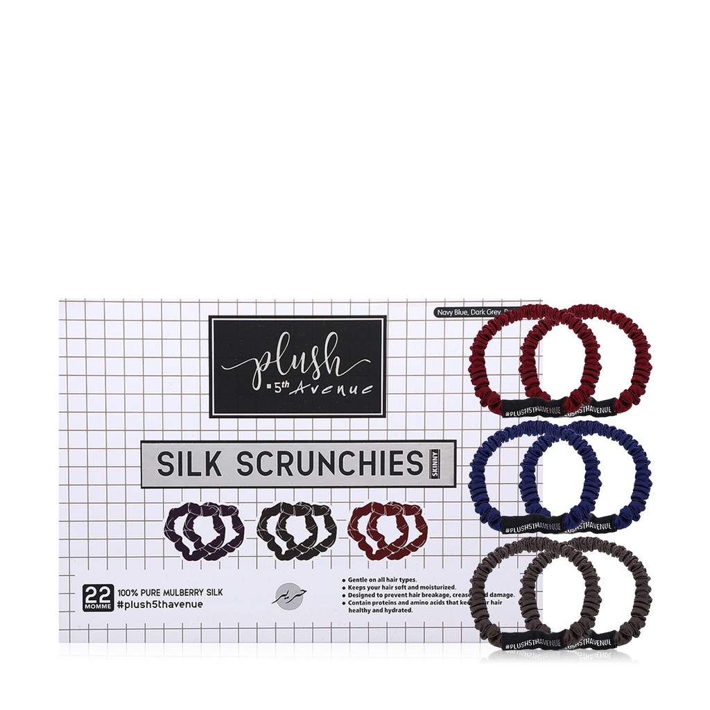 Skinny Silk Scrunchies Set - 6 pcs-Navy Blue