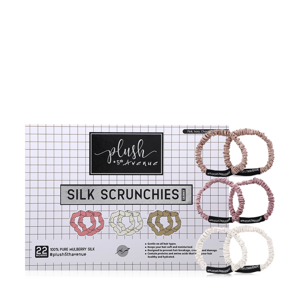Skinny Silk Scrunchies Set - 6 pcs-Pink