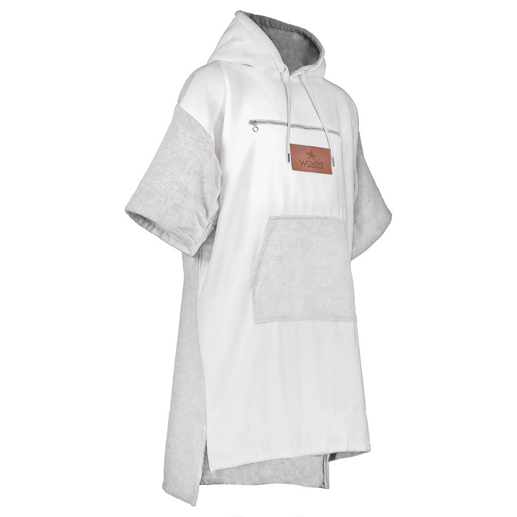 Waves - Poncho Towel Beach Hoodie - White & Grey