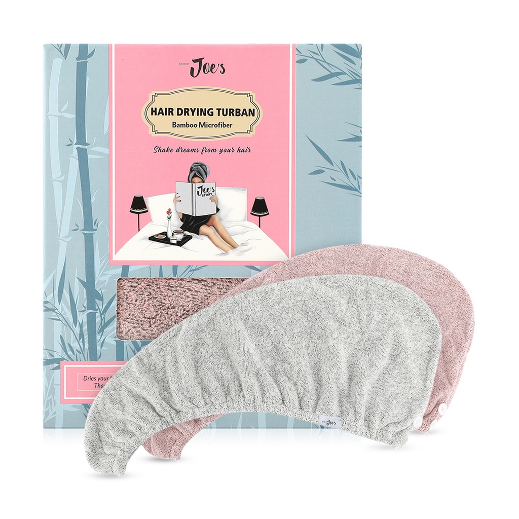 Dual of Hair Drying BambooTurban - Rose & Grey