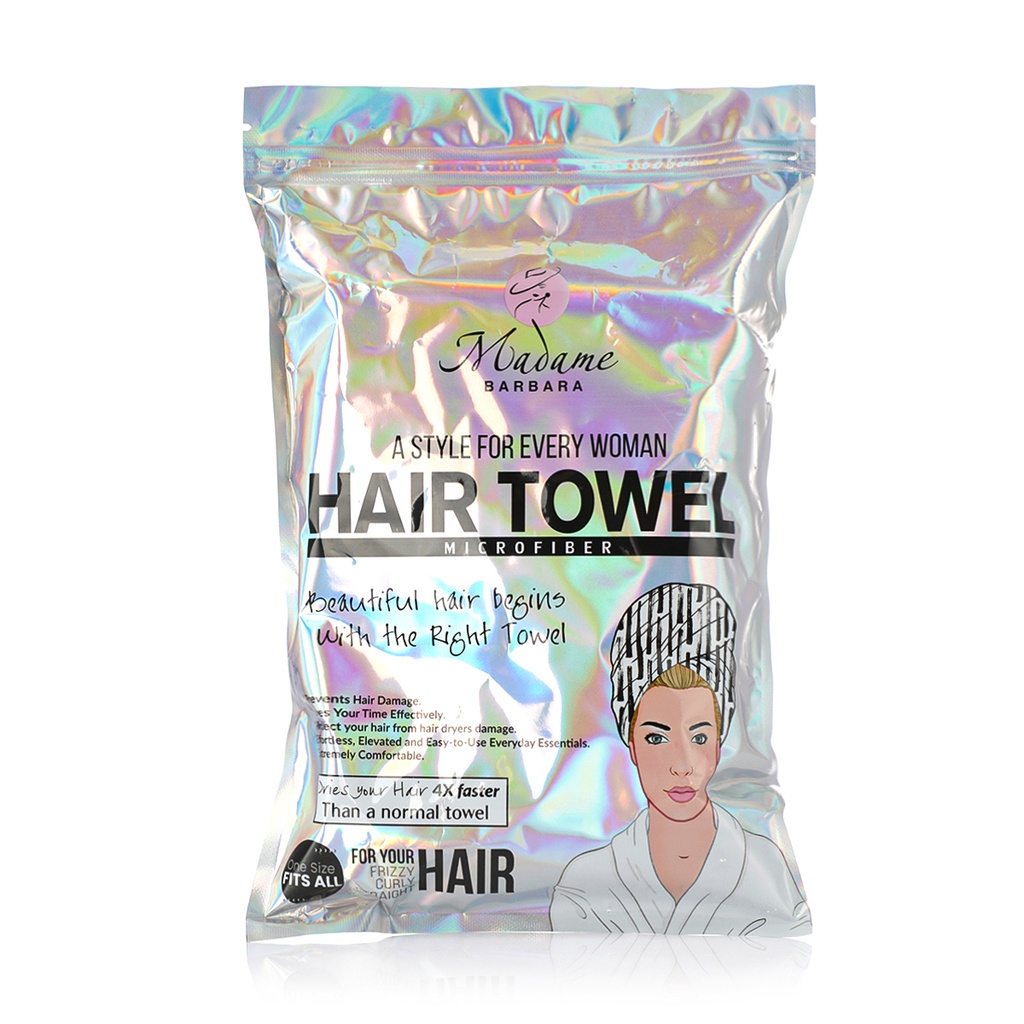 Hair Towel Microfiber White/Black Lines