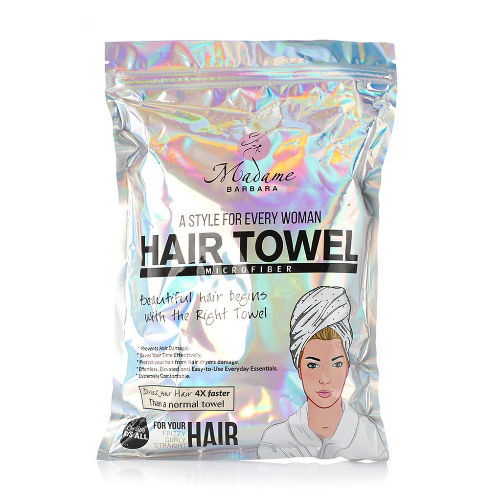 Microfiber Hair Towel - Off White/ Black Hearts