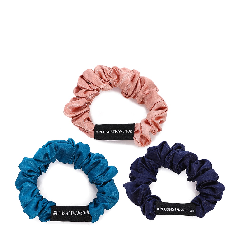 Medium Silk Scrunchies Set - 3 pcs - Peacock Blue