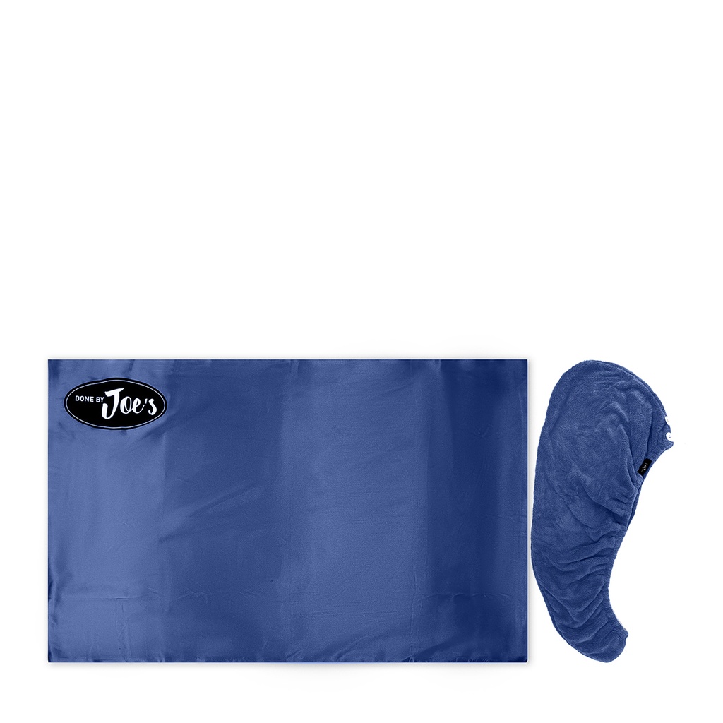 Hair Towel & Satin Pillow Case Set - 2 pcs - Navy Blue