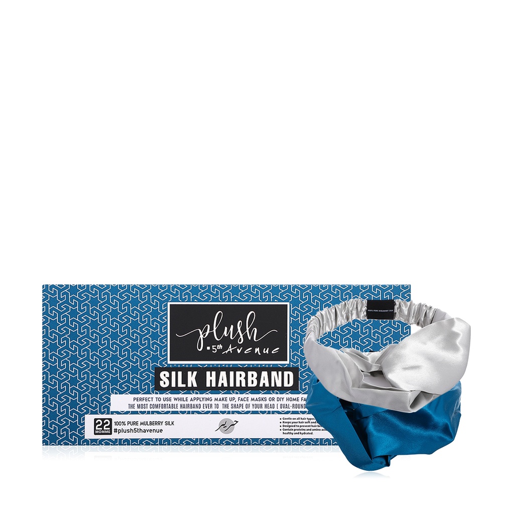 Silk Hairband Set - 2 pcs - Peacock Blue & Silver Grey