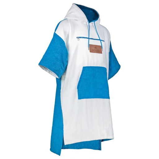 Waves - Poncho Towel Beach Hoodie - White & Blue